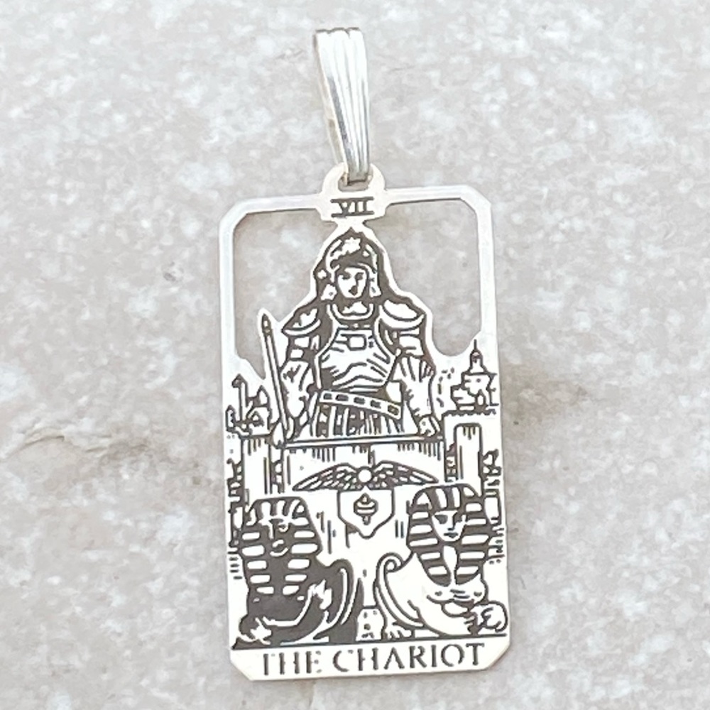 Chariot Tarot Card Pendant solid .925 Sterling Silver dainty Made in USA